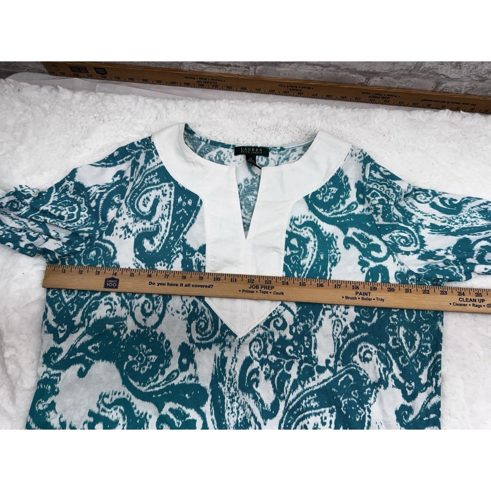 LRL Lauren Ralph Lauren Popover Tunic Top Teal White Paisley 100% Cotton Size 1X - Picture 6 of 12